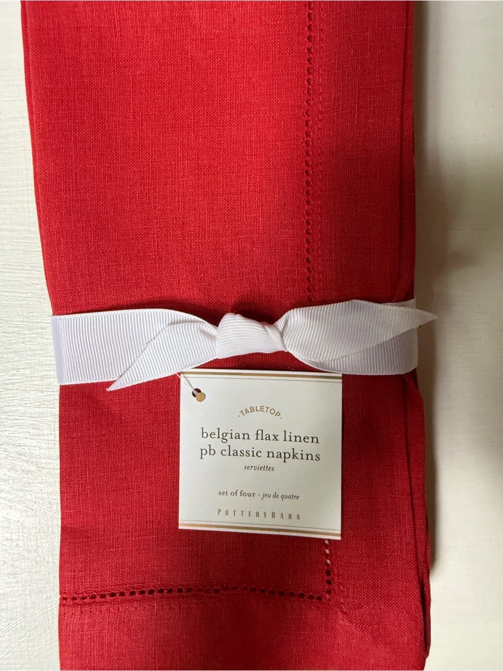NWT POTTERY BARN Belgian Flax Linen SET OF 4 TABLE NAPKINS In Red